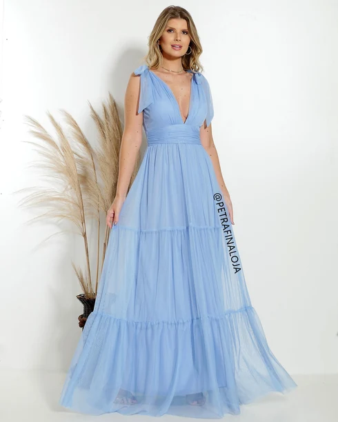 Vestido de Amarrar Três Marias da Gala Nobre Moda Festa - AZUL SERENITY