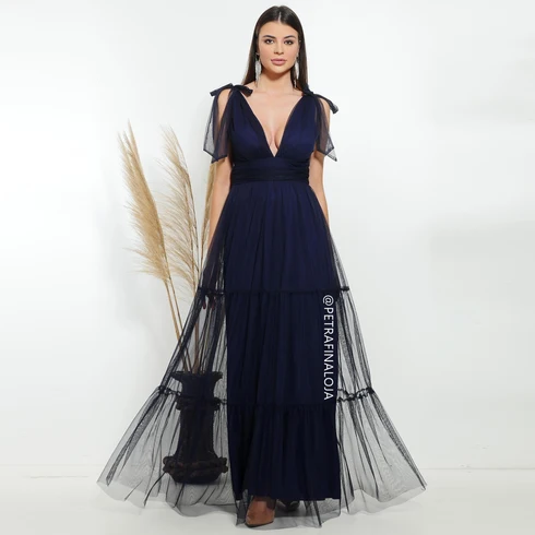 Vestido de Amarrar Três Marias da Gala Nobre Moda Festa - AZUL MARINHO