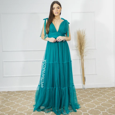 Vestido de Amarrar Três Marias da Gala Nobre Moda Festa - VERDE ESMERALDA